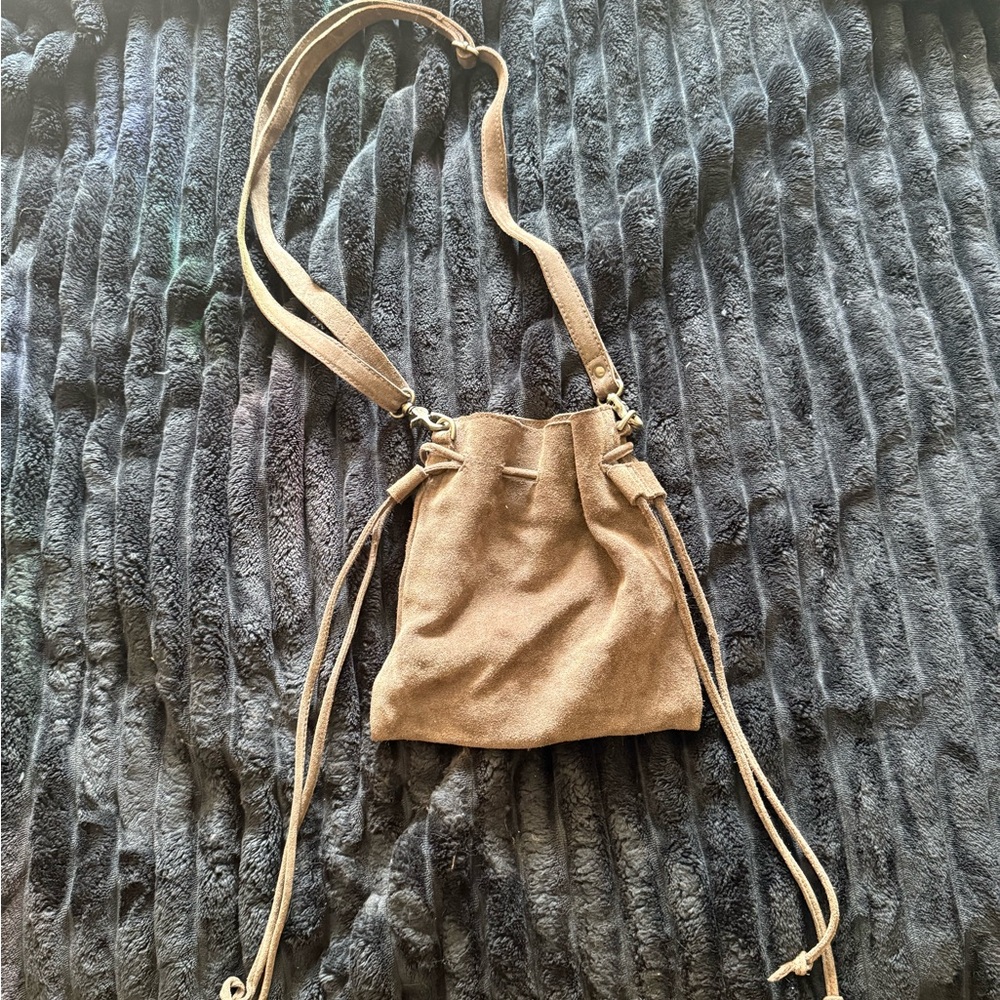 Free People gray suede drawstring purse